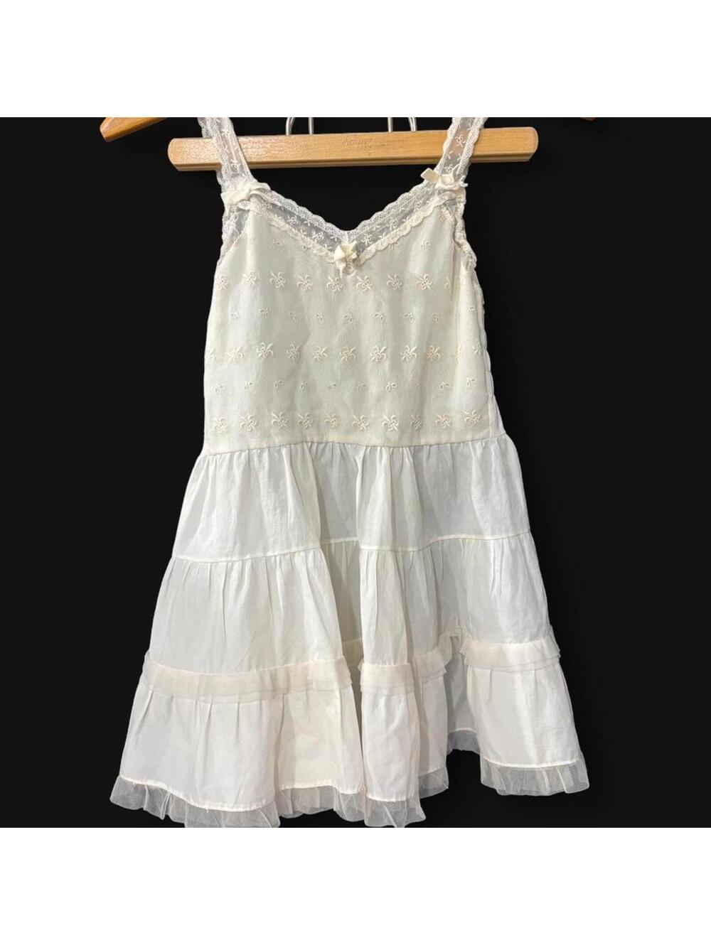 Vintage 60s 70s White Petticoat Dress Girls Prairie